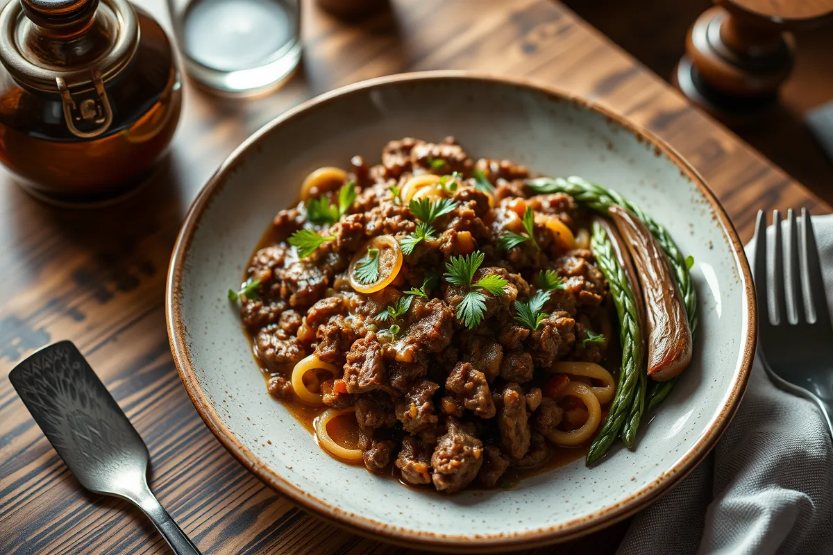 Ground beef casserole served hot and ready to eat
