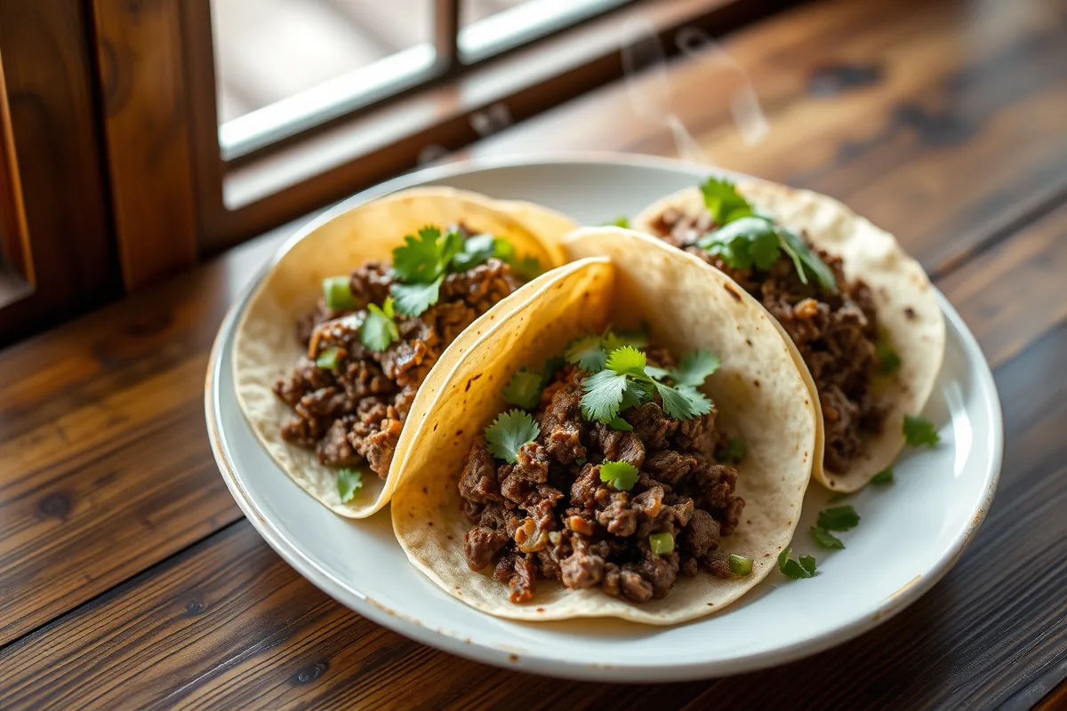 Ground beef taco served hot and ready to eat
