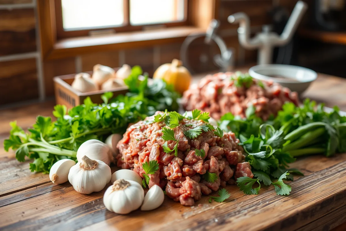 Fresh ingredients for healthy ground beef dinner laid out on the counter