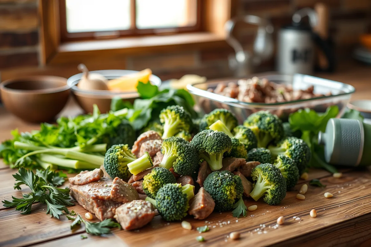 Fresh ingredients for keto ground beef dinner laid out on the counter